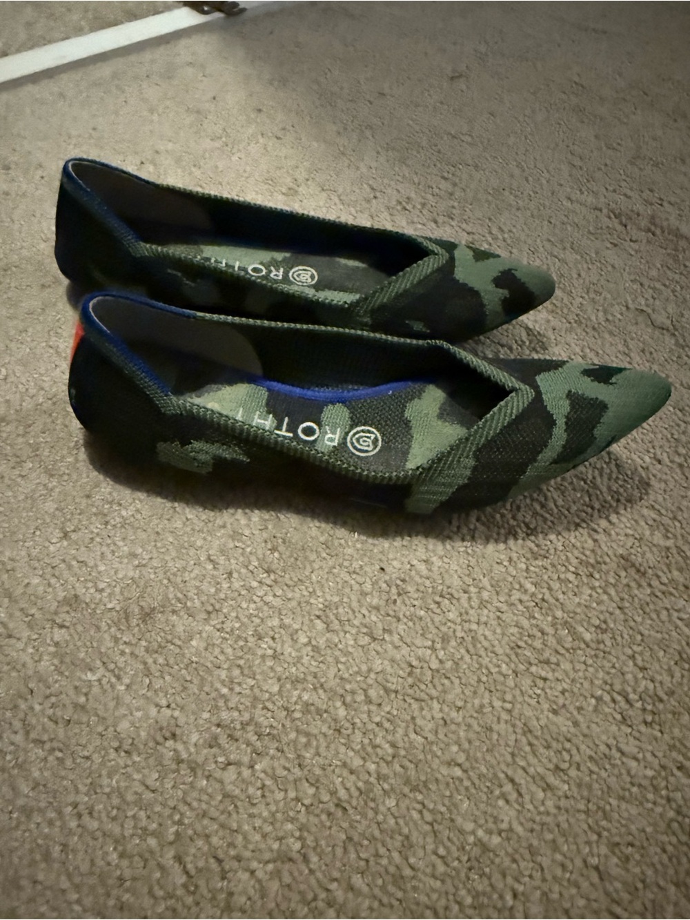 Rothy's Women's Pointed Toe Flats in Green Camouflage Knit